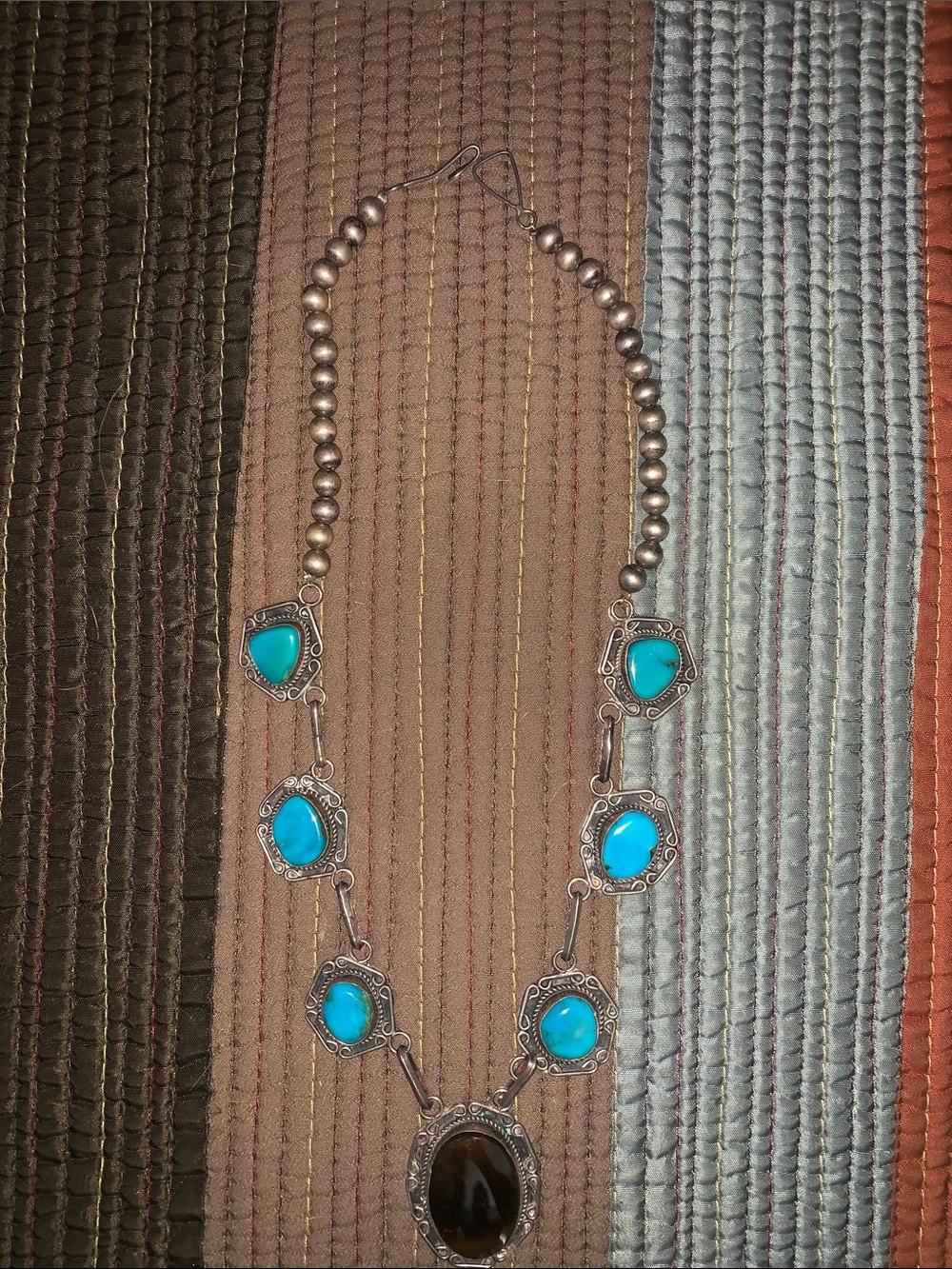 Turquoise Stone and Silver Bead Women's Necklace